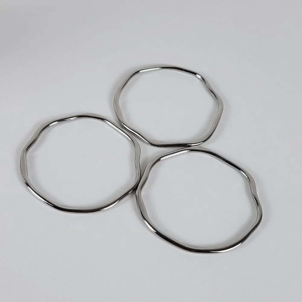 Silver Plated Bangle Bracelets 8 Inch Asymmetric Stackable Set Of 3